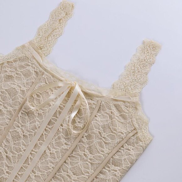 Vintage Inspired Sheer Lace Bustier Tank Top 3P [Brown/Black/Beige] - Picture 6 of 13